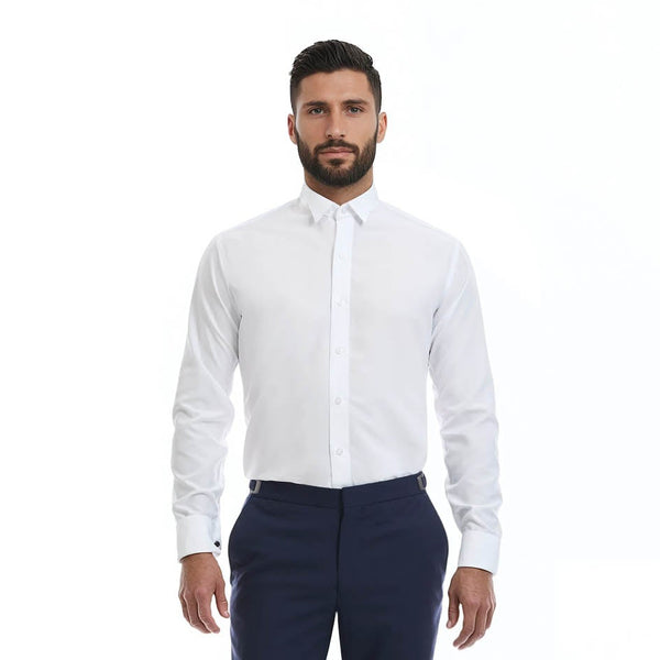 Camisa Puño Doble Mancuernilla de Hilo / Blanco