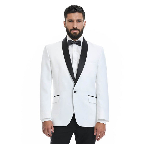 Saco de Smoking Solapa de Shawl en Satin / Blanco