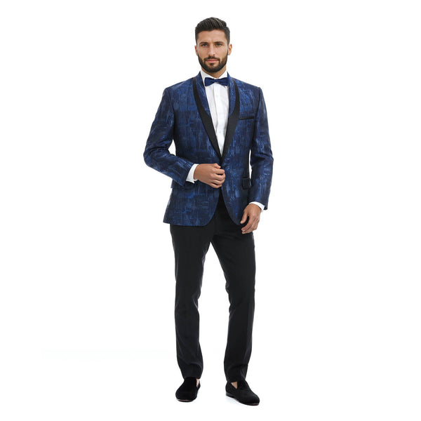 Saco Solapa de Shawl con Corte / Azul